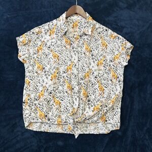 Anthropologie Jane & Delancey Giraffe Print Top Size XL Tie Waist Safari